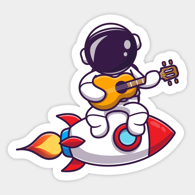 Cute Astronaut Playing Guitar On Rocket Sticker by Catalyst Labs